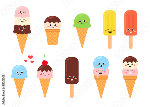 Set of cute cartoon ice cream characters