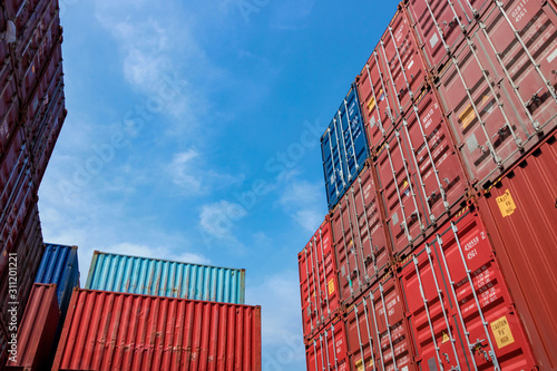 Containers on the wharf. International shipping logistics.