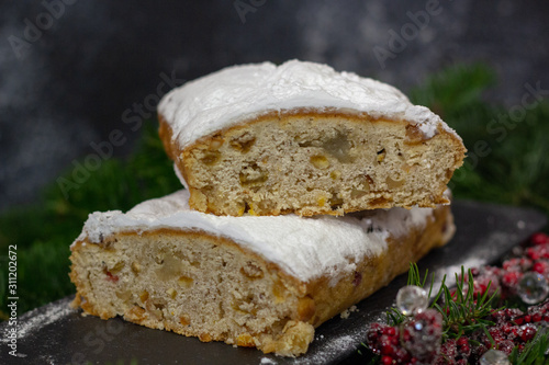 Christmas cupcake, stollen, with candied fruit and icing sugar