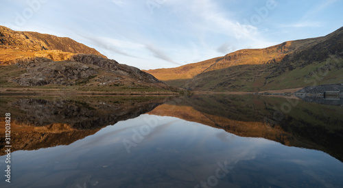 Mountain lake reflection, Snowdonia national Park.