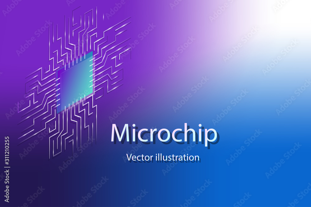 Naklejka premium Microchip processor with lights on the blue background. AI. Circuit board. Technology background. Central Computer Processors CPU concept. Motherboard digital chip.