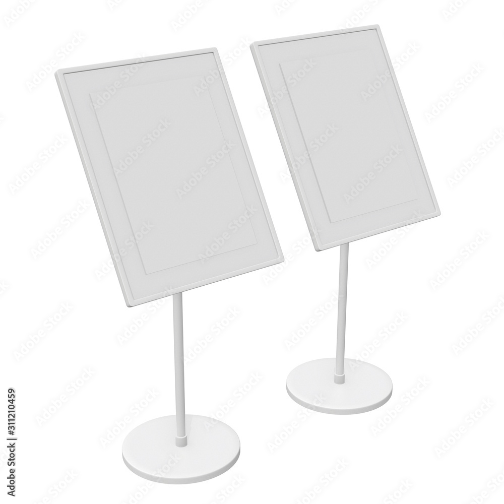 Blank nameplate stand. Trade show booth white and blank. 3d render isolated on white background. High Resolution Template for your design.
