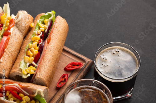 Sandwiches and beer. Snacks and drinks at the pub.