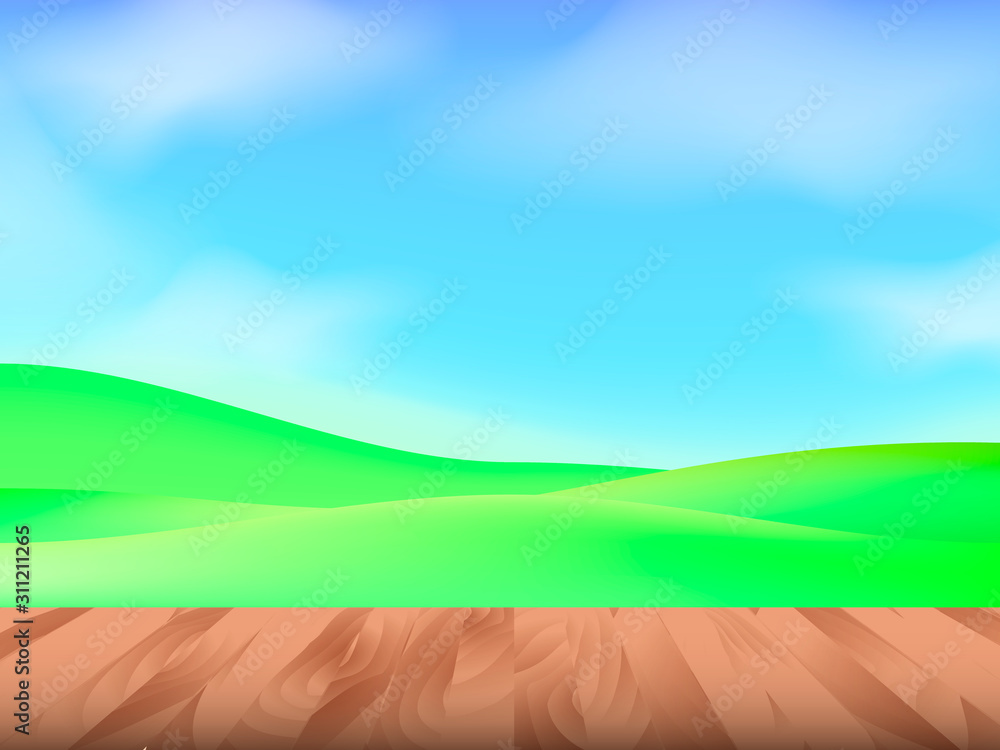 Obraz premium Brown wooden table background. Vector stock illustration for card or banner