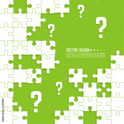 Vector abstract background with unfinished jigsaw puzzle pieces. Question mark and symbol. Problem solving concept.