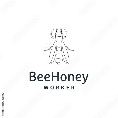 Bee Logo design vector template linear style. Outline icon. Creative Hard work Hive Logotype concept