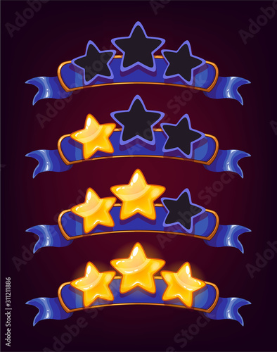 Set of colored stars and ribbons for web site or app graphics and design. Ranking game elements.