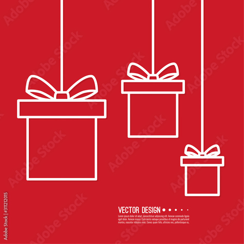 Vector abstract background with gift box and ribbon. Holiday illustration.