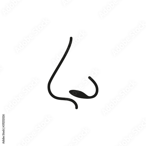 Icon of human nose with nostrils in profile. Smelling organ vector isolated on white background. photo