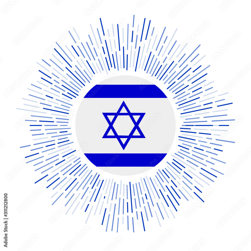 Israel sign. Country flag with colorful rays. Radiant sunburst with Israel flag. Vector illustration. Israel sign. Country flag with colorful rays. Radiant sunburst with Israel flag. Vector illustration.
