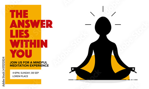 Vector illustration of a person meditating. Mindful and Awareness Meditation Template for ads/flyer/poster/social media/blog.