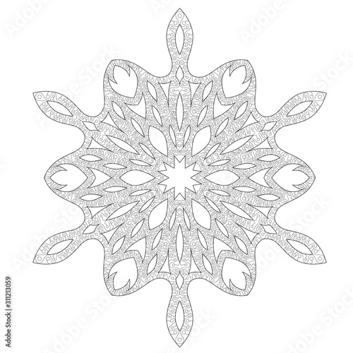 Coloring page with snowflake with editable line. 
