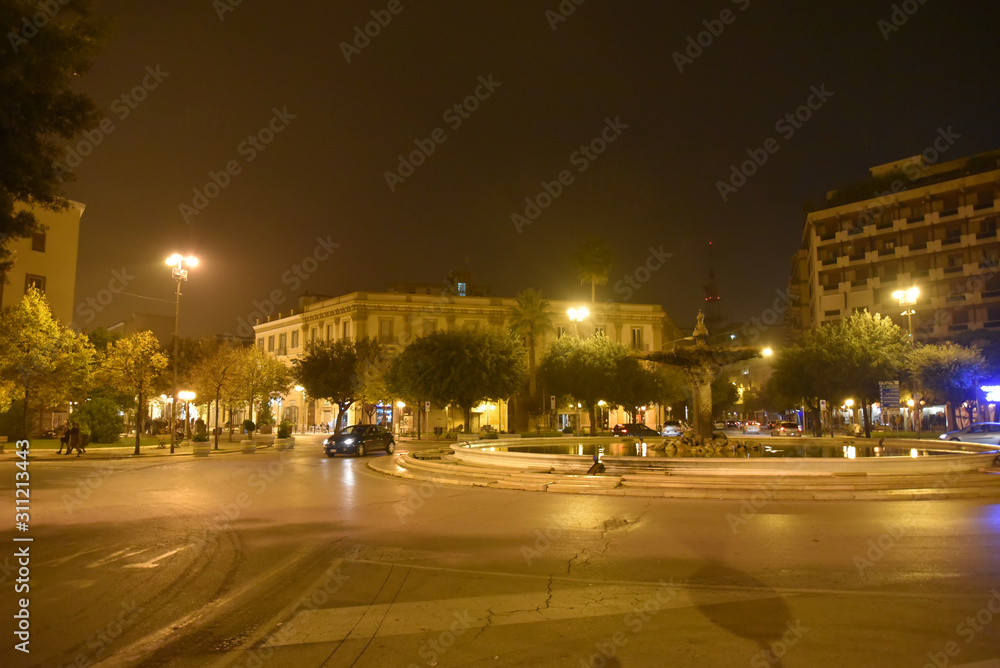 Night Foggia City Centre Illuminated by Lamps