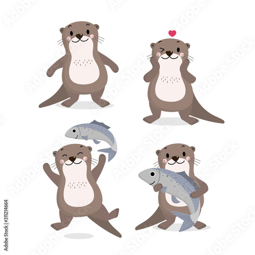 Foto Cute otter and fish vector