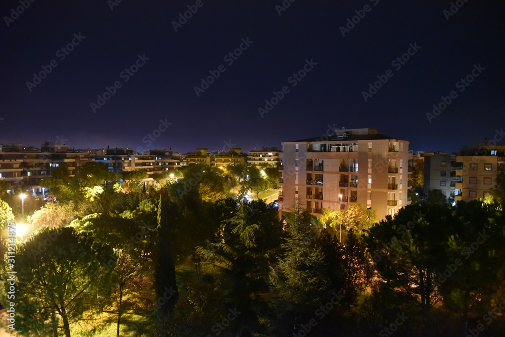 Night City View by Night Illuminated by Lamps