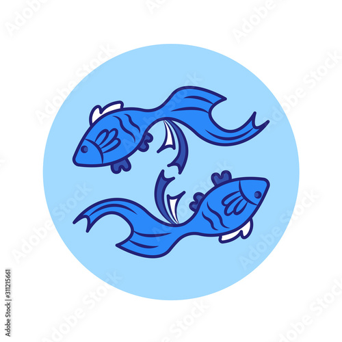 Pisces color line icon. Zodiac sign. Astrology and horoscope. Predictions and human character. Element water. Ruler Neptune. UI UX GUI design element. Editable stroke.