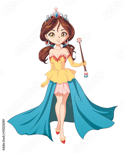 Cute little princess, Hand drawn art. Colorful art for coloring book, tattoo, fashion, mobile games, cards, diary, notebook, cover. Vector illustration.