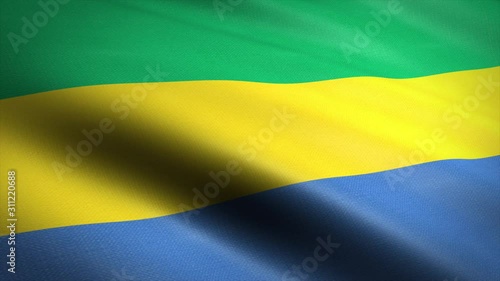 Flag of Gabon. Waving flag with highly detailed fabric texture seamless loopable video. Seamless loop with highly detailed fabric texture. Loop ready in 4K resolution 2160p 60fps photo