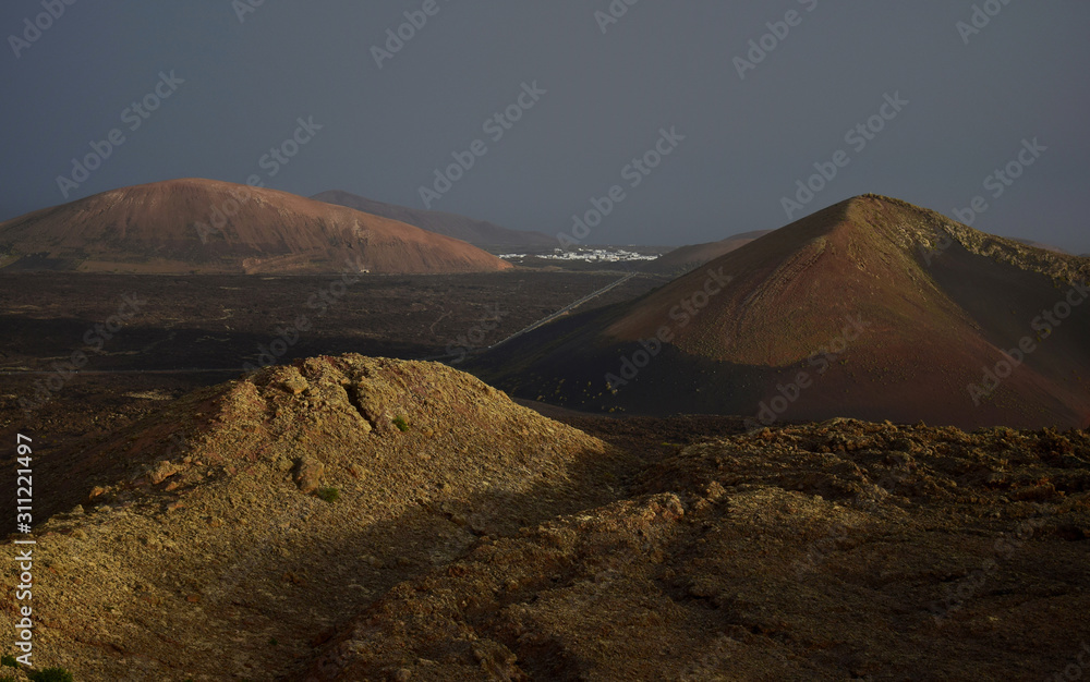 A beautiful volcanic landscape in Lanzarote early in the morning.