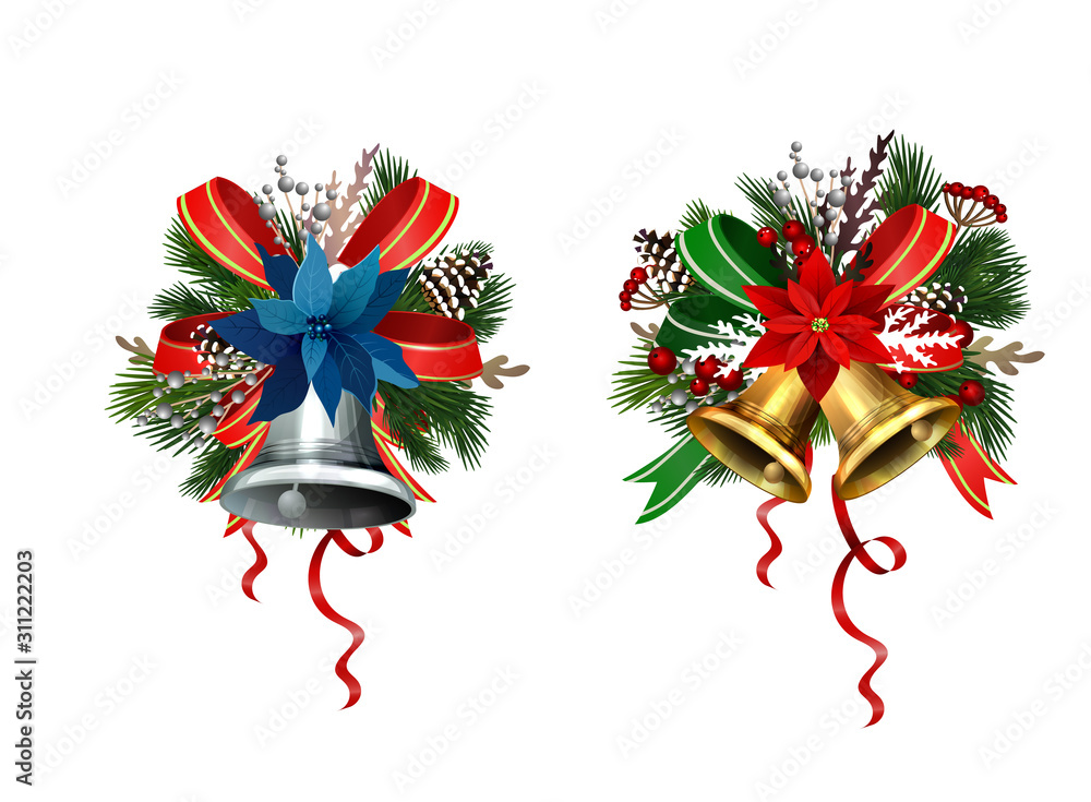 Christmas decorations with fir tree golden jingle bells Christmas decorations with fir tree golden jingle bells