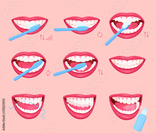 How to brush your teeth instruction, infographics. Healthy lifestyle. 