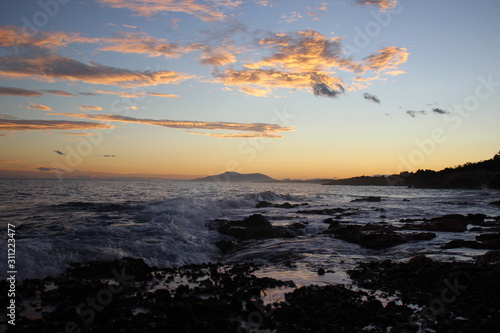 Sunset sea rough