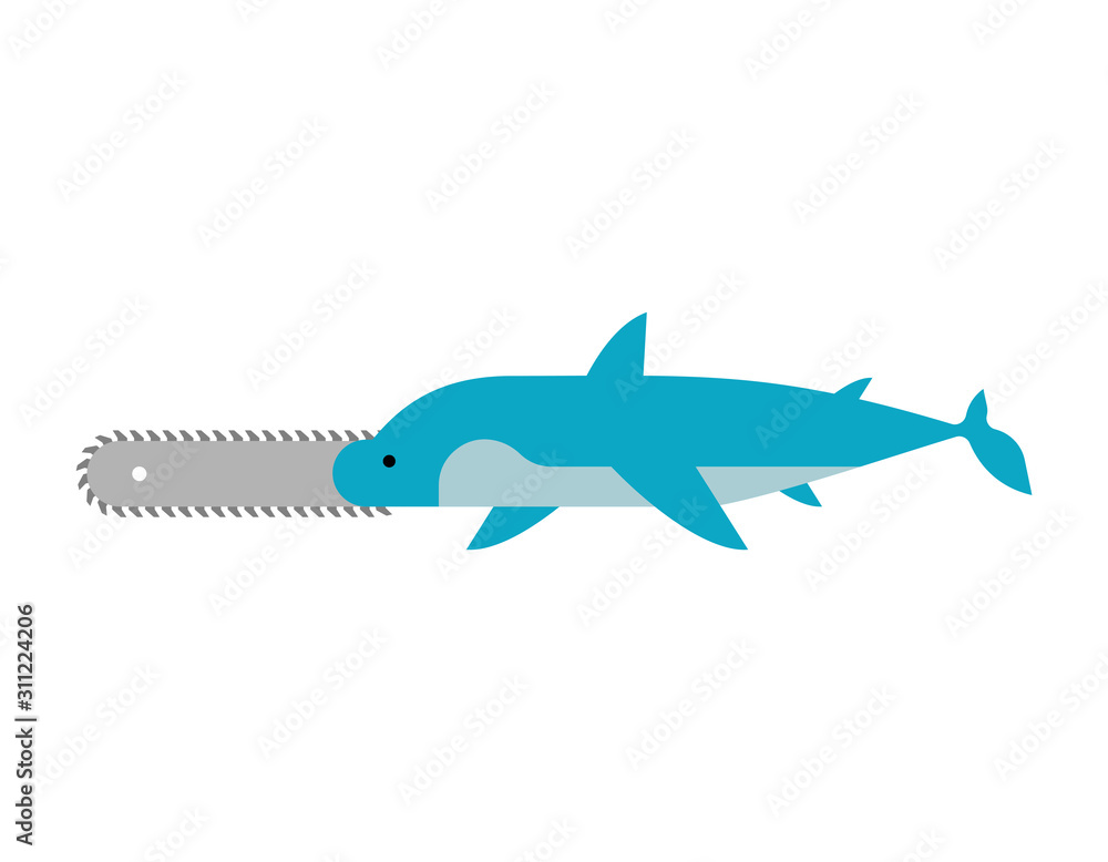 Chainsaw Fish isolated. Funny fish tool. vector illustration