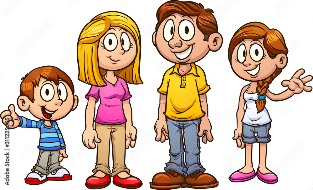 Cartoon family; father, mother daughter and son. Vector clip art  illustration with simple gradients. Each on a separate layer. Stock Vector  | Adobe Stock