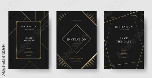 Set of vintage luxury black and gold vector invitation card