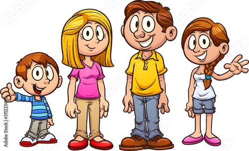 Cartoon family; father, mother daughter and son. Vector clip art illustration with simple gradients. Each on a separate layer.