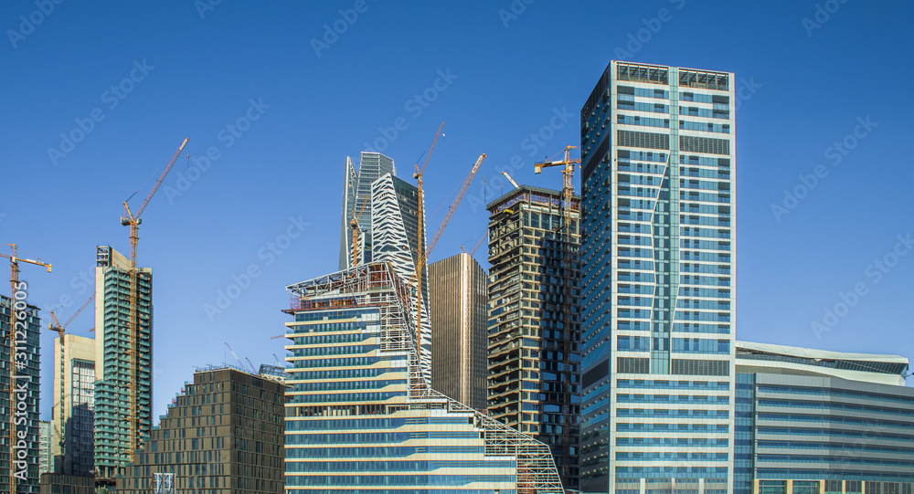 Naklejka premium Big buildings equipped with the latest technology in the capital Riyadh in the Kingdom of Saudi Arabia