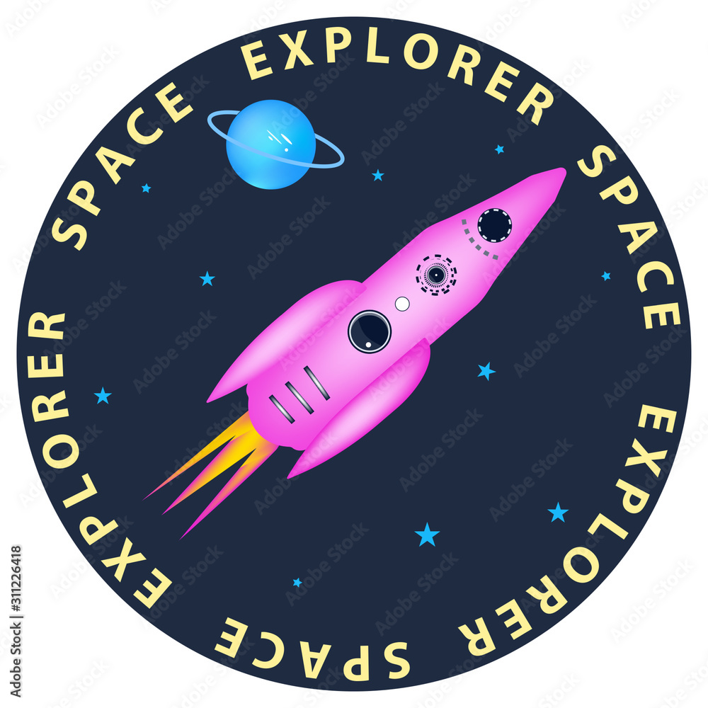 Rocket, planet, cartoon - round icon, isolated on white background - vector. Space exploration Rocket, planet, cartoon - round icon, isolated on white background - vector. Space exploration