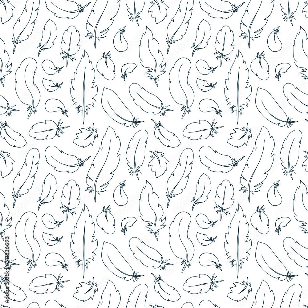 Fototapeta premium Feathers Vintage Seamless Pattern. Hand Drawn Doodles illustration