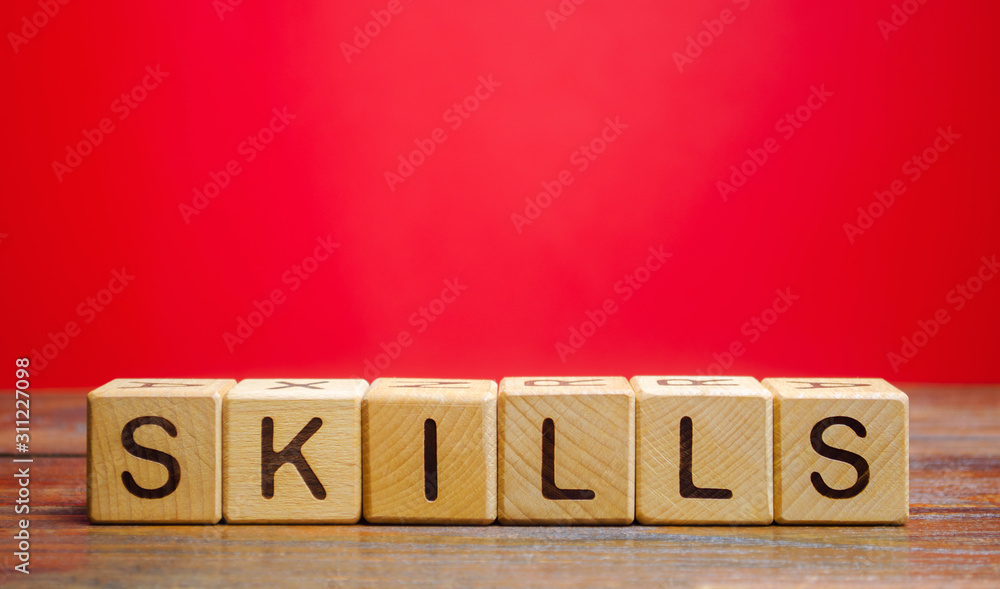 Wooden blocks with the word Skills. Knowledge and skill. Self improvement. Education concept. Training. Leadership skills. Human abilities Wooden blocks with the word Skills. Knowledge and skill. Self improvement. Education concept. Training. Leadership skills. Human abilities