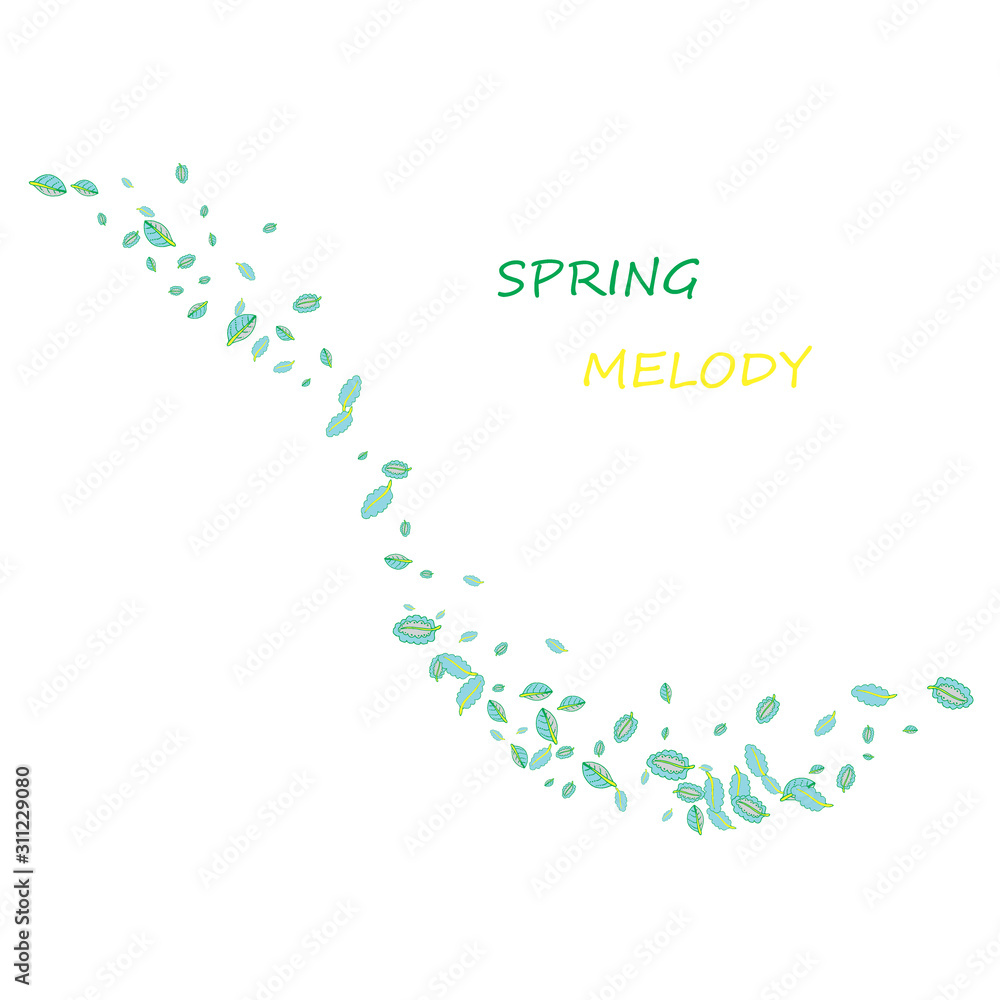 Flying green leaves on white background. Fresh spring foliage. Vector illustration. Flying green leaves on white background. Fresh spring foliage. Vector illustration.