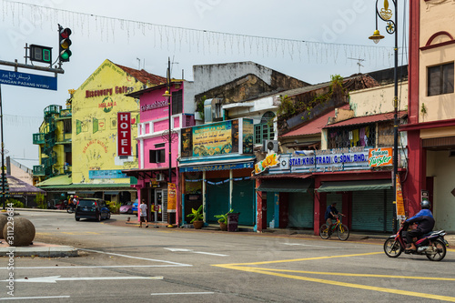 A row of roadside shops in Malacca City, Malaysia.