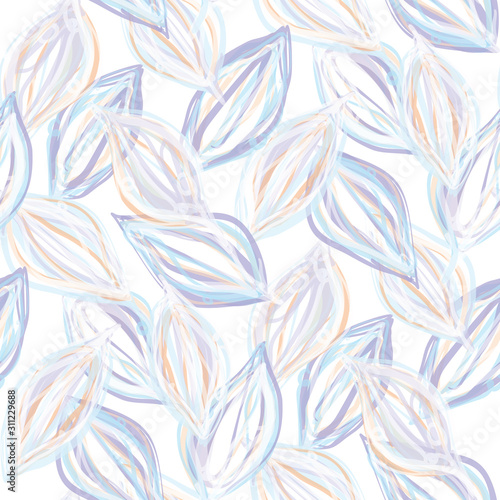  Floral leaf motif vector watercolor background. Seamless repeat pattern on white. Delicate pastel hand painted foliage for textile print and spring home decor. Aquarelle arttistic repeat tile.  photo