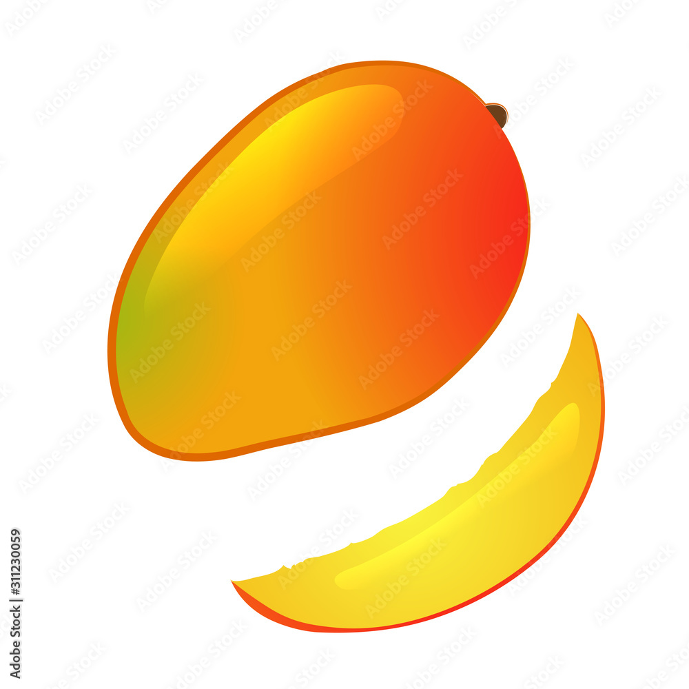 Mango and a piece. Vector illustration. Mango and a piece. Vector illustration.