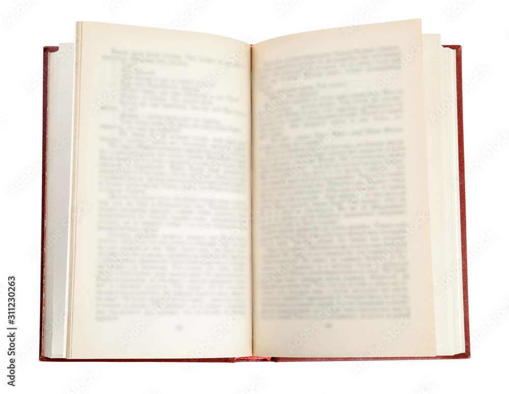 Open book with hard cover isolated on white, top view Open book with hard cover isolated on white, top view