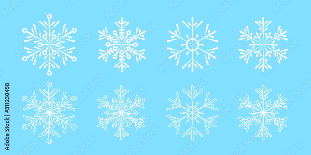 Set of vector snowflakes isolated on blue background. Elements for design on Christmas Set of vector snowflakes isolated on blue background. Elements for design on Christmas