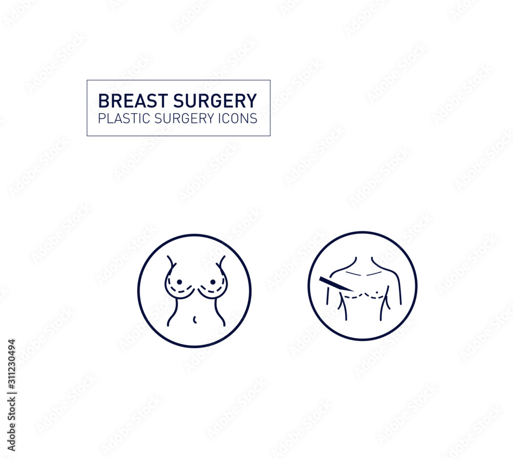 Breast surgery, Plastic surgery, Medical Aesthetic and beauty Line icon