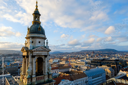 Aerial view of Budapest cityscape from St. Stephen Basilica, Hungary.
