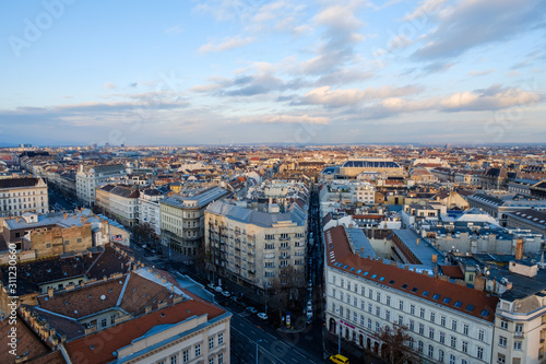 Aerial view of Budapest cityscape from St. Stephen Basilica, Hungary.