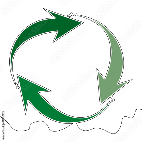 Flat continuous line art Recycle arrows concept