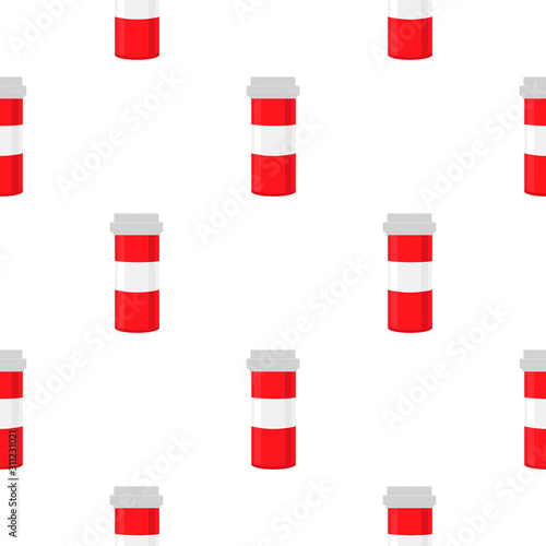 Illustration on theme big colored set different types of pills inside close jar