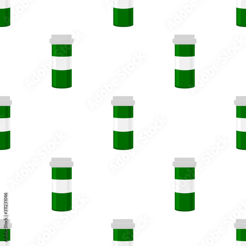 Illustration on theme big colored set different types of pills inside close jar