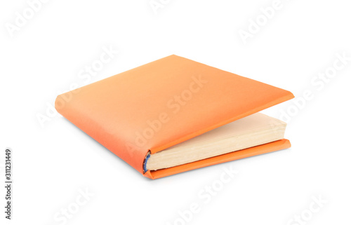 Book with blank orange cover isolated on white