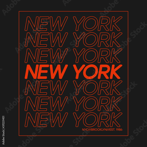T-shirt design with outline text New York. Athletic apparel, Brooklyn tee shirt print. Vector illustration.