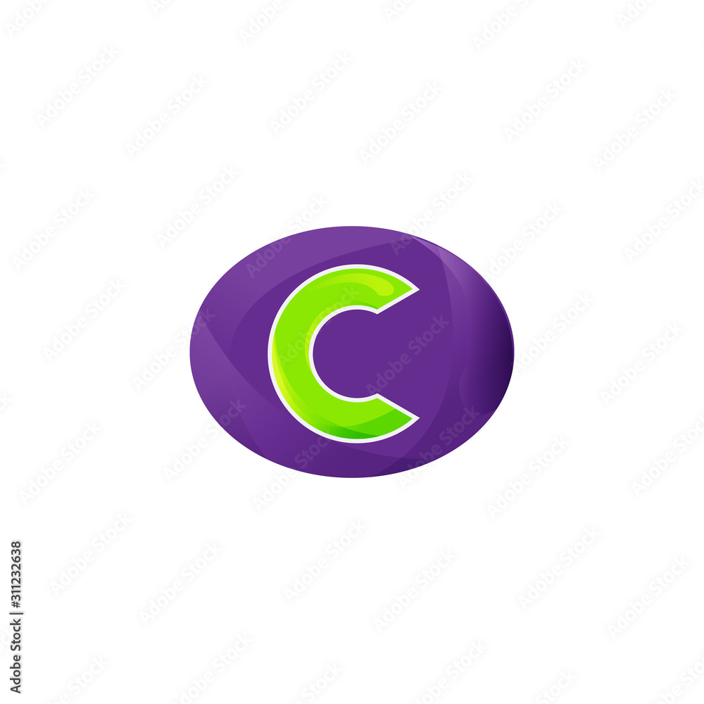 abstract Letter C in green and purple color abstract Letter C in green and purple color