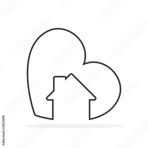 Vector Heart and house icon. Love home logo.